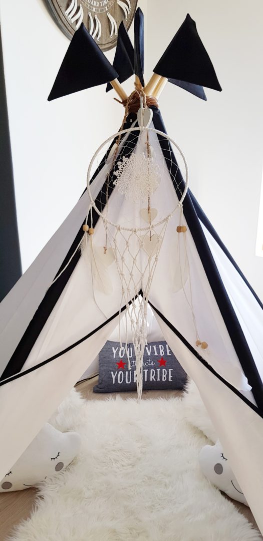 White and black teepee play tent dreamcatcher